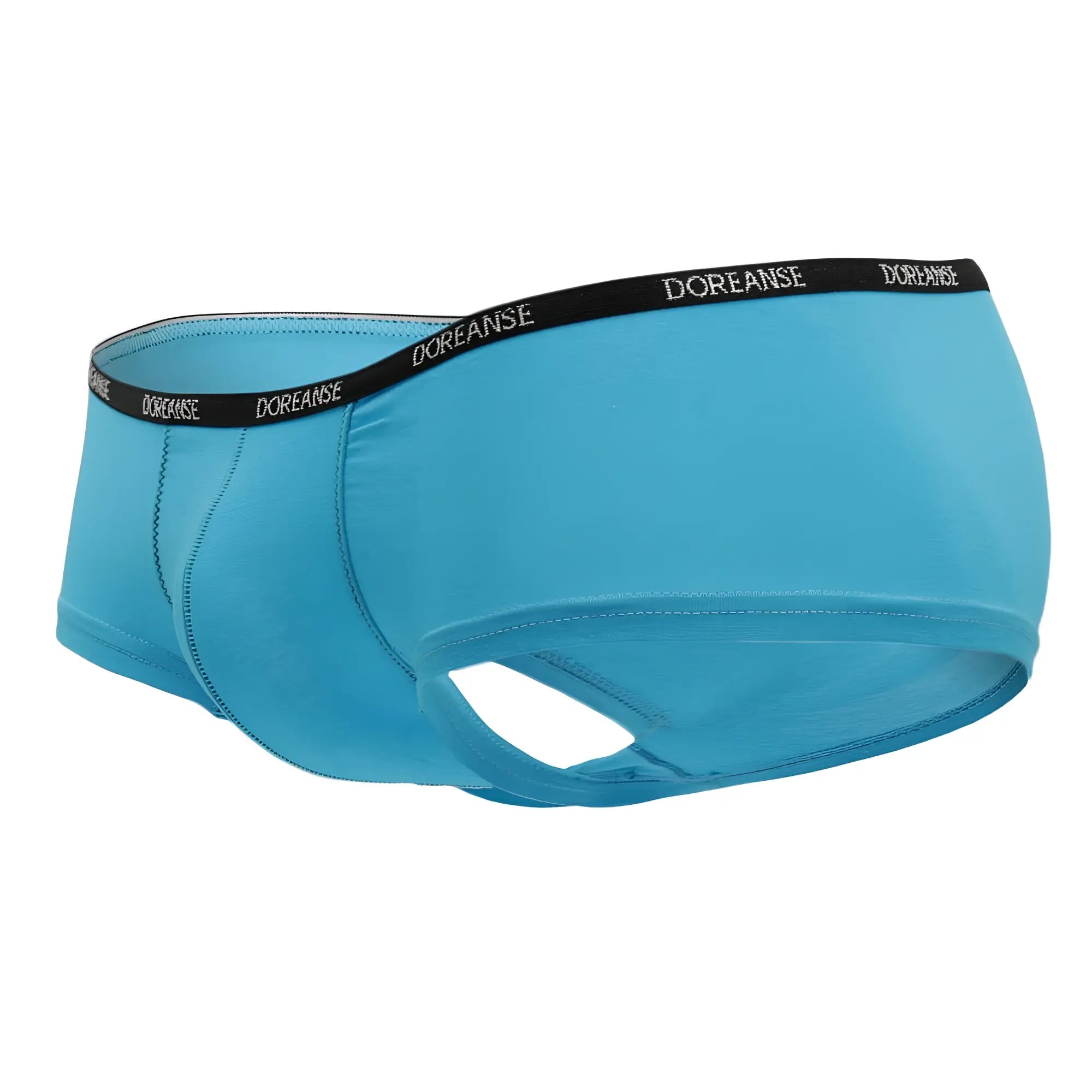 Doreanse 1781-trq turquoise briefs with black waistband featuring white brand name lettering front view