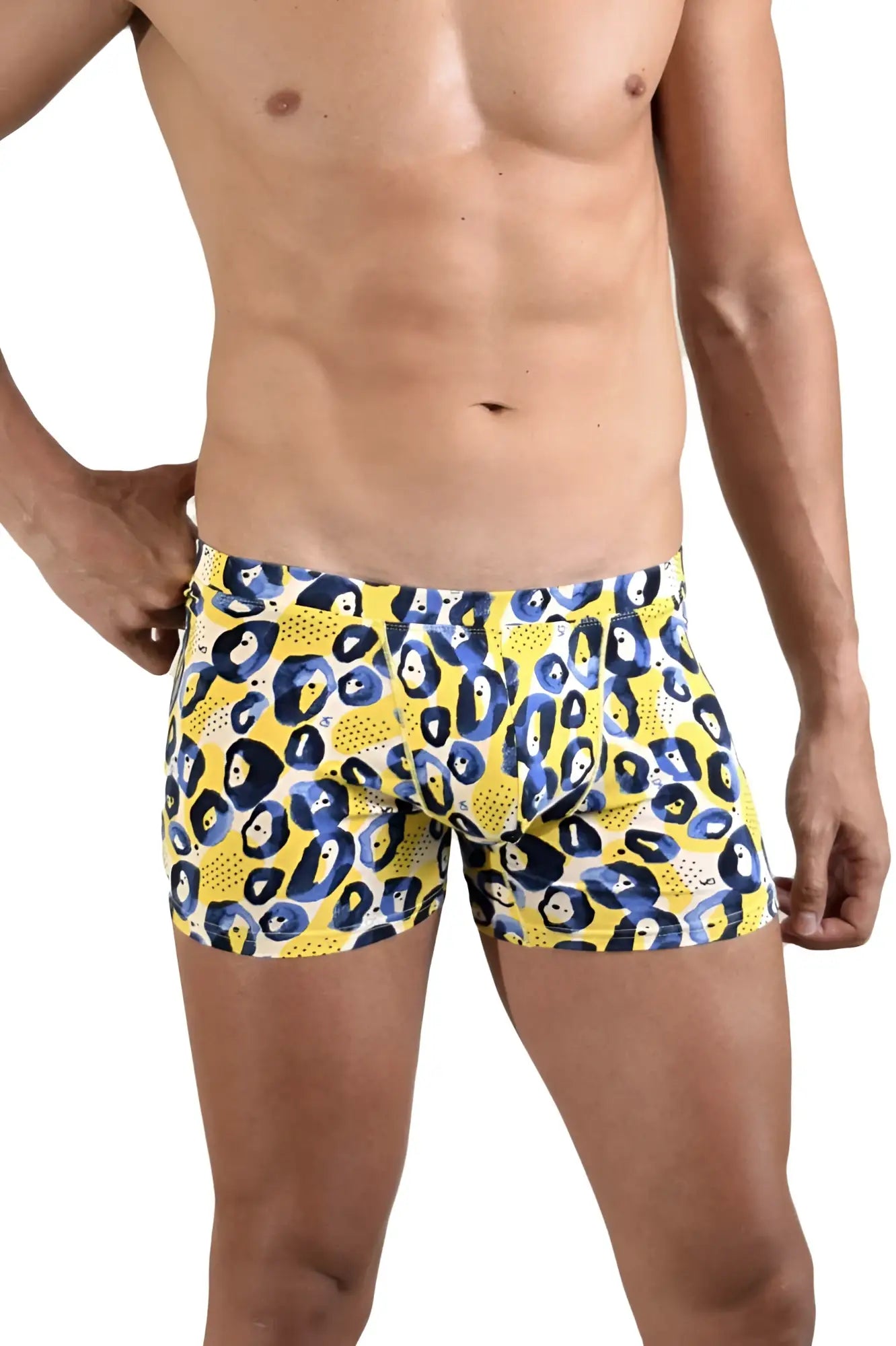Yellow doreanse 1799-prn leopard art boxer briefs with bold blue and black leopard print pattern