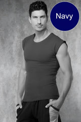 Navy sleeveless athletic top with rounded neckline and fitted design from doreanse cropped sleeves collection size s