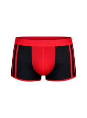 Dual tone trunk red and black mesh boxer briefs with bold red waistband providing breathable comfort