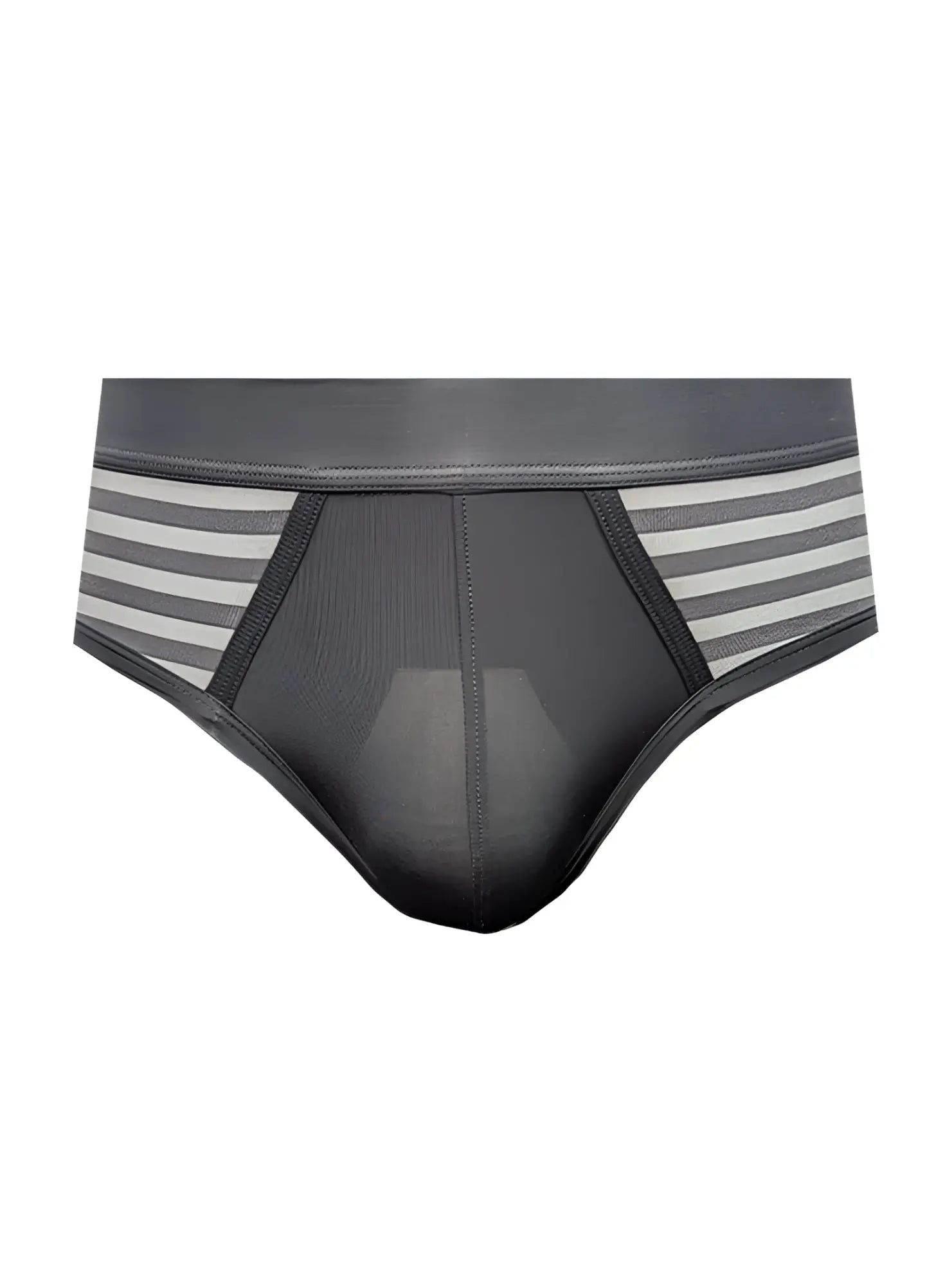 Easy stretch brief black and gray striped men’s briefs with breathable mesh panel design for comfort and support