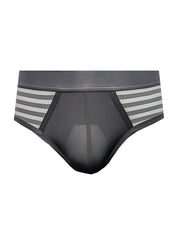 Easy stretch brief black and gray striped men’s briefs with breathable mesh panel design for comfort and support