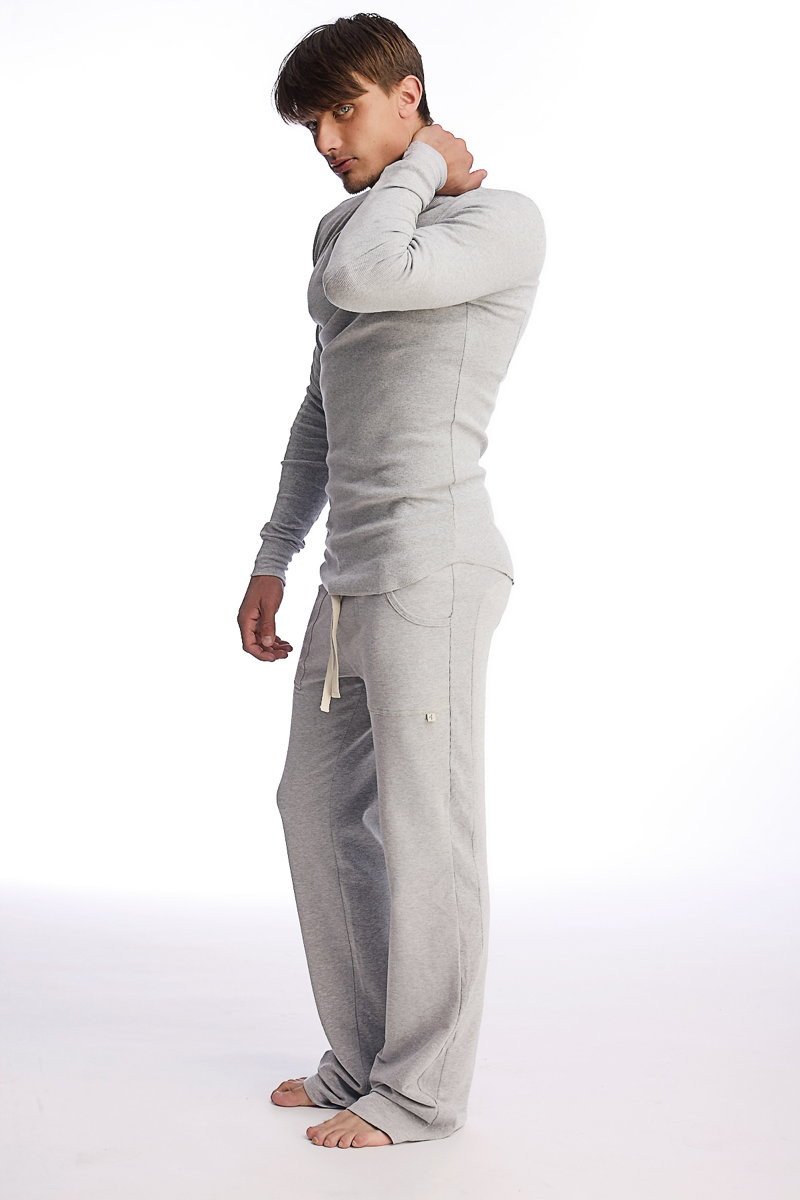 Gray eco track and yoga sweat pant set in soft fabric with a relaxed fit perfect for casual and active wear