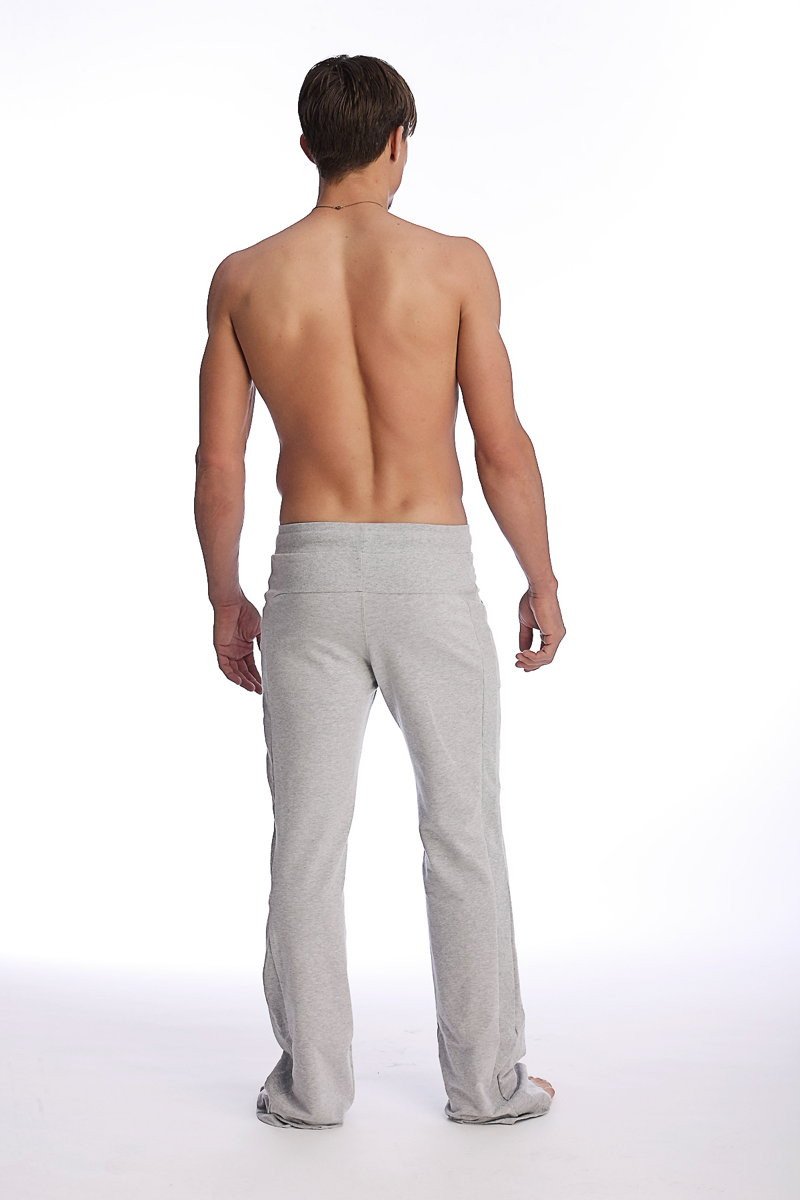 Light gray soft fabric eco-track and yoga sweat pants with high waistband and relaxed fit for comfort and movement