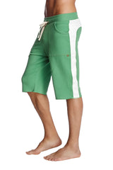 Eco-Track short bamboo green with white athletic shorts featuring a drawstring waistband for comfortable wear