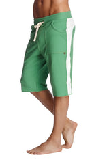 Eco-track short bamboo green with white athletic shorts featuring a drawstring waistband and breathable fabric