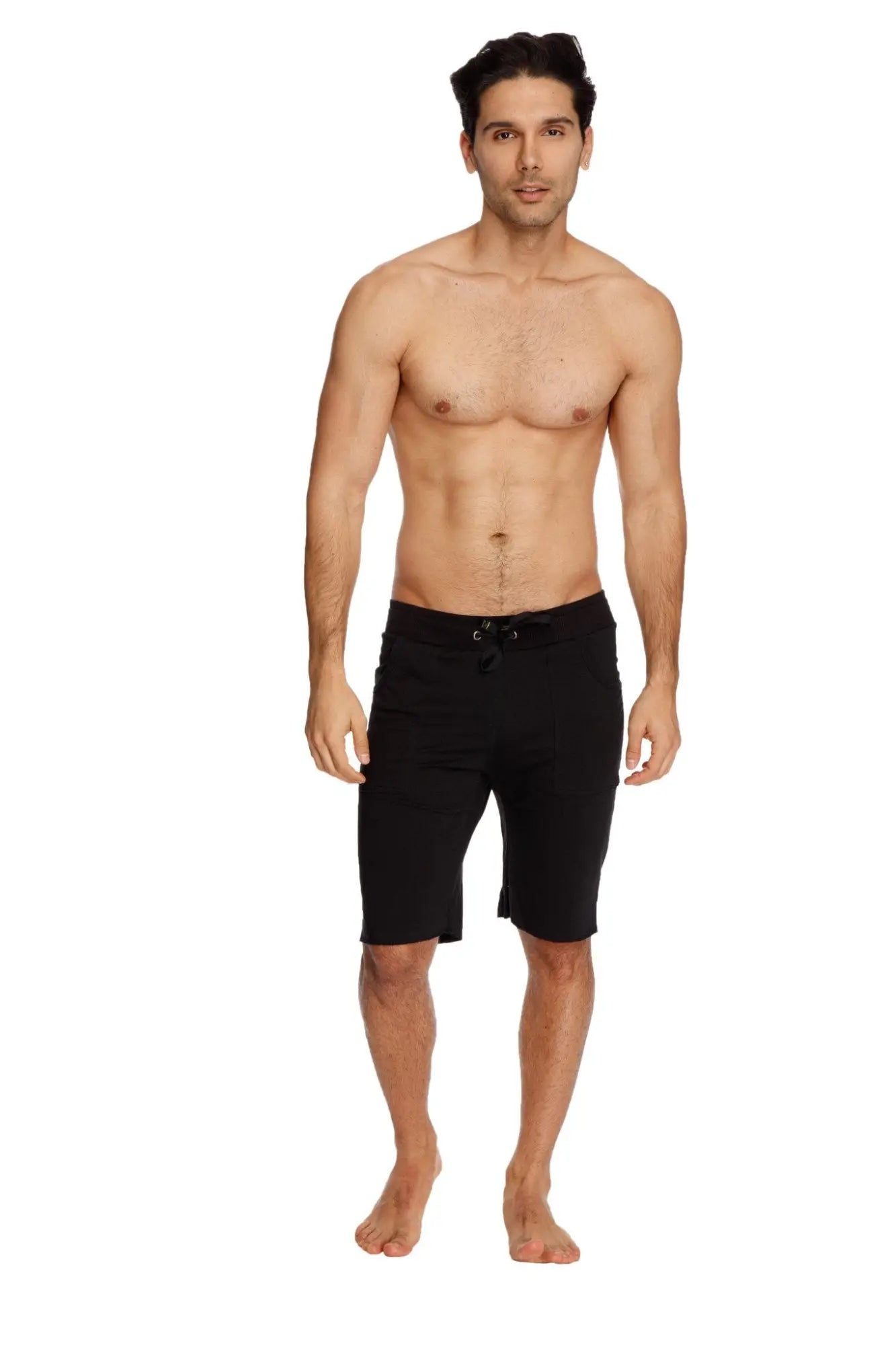 Black eco-track short drawstring swim trunks made from eco-friendly fabric ideal for swimming and beachwear