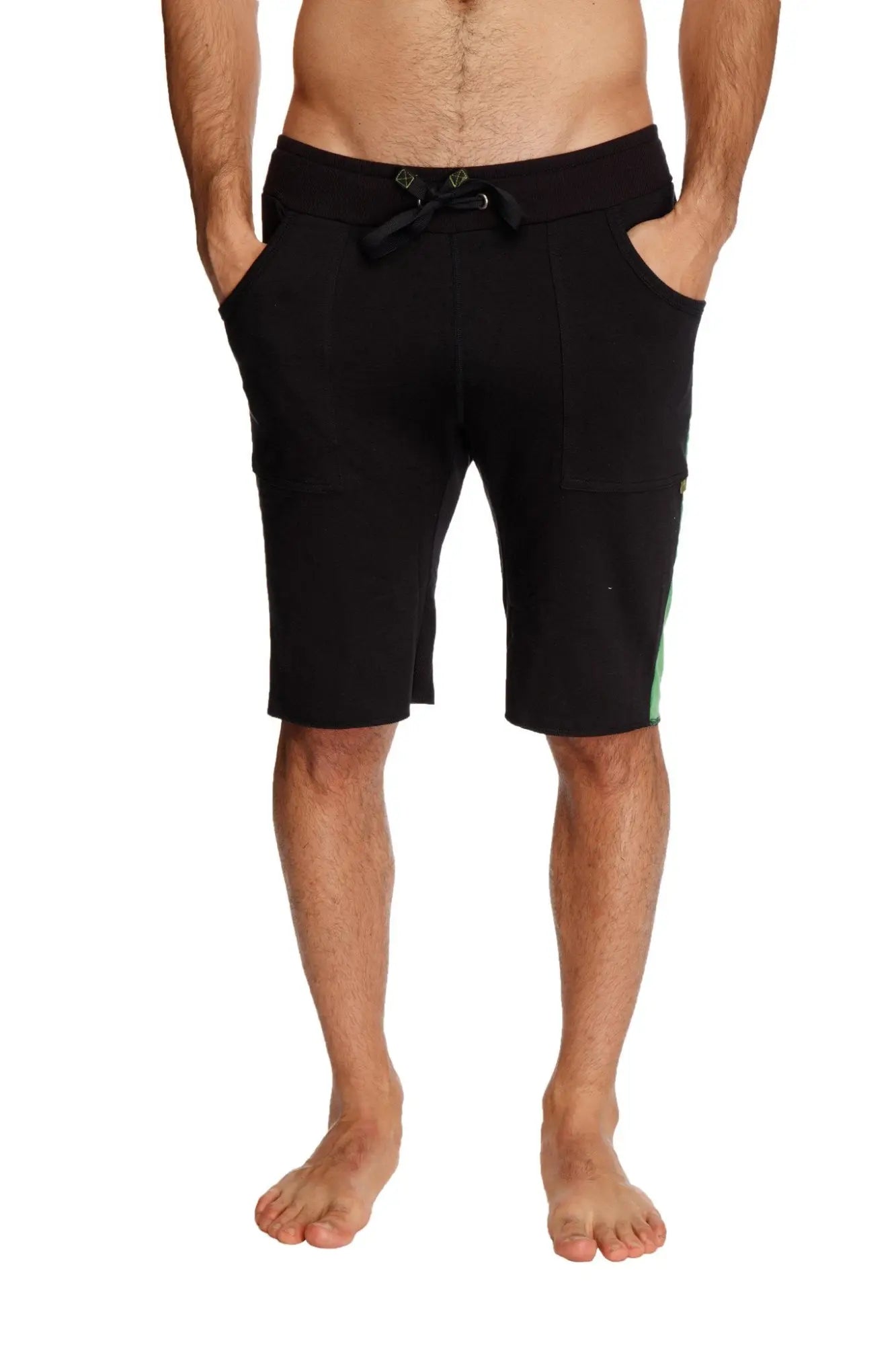Eco-track short black with bamboo green featuring drawstring waistband and subtle green side panels for athletic use