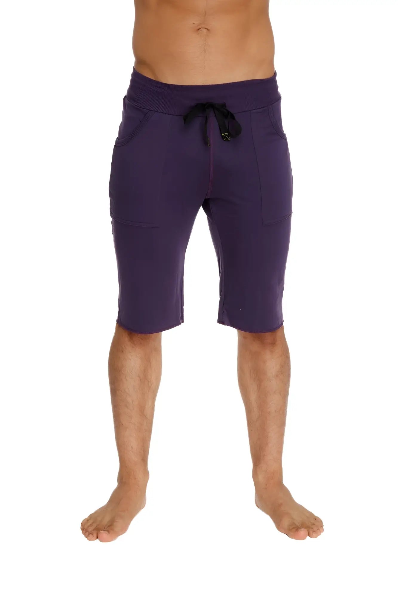 Eco-track short eggplant purple athletic shorts with black drawstring waistband and side pockets for activewear