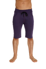 Eco-track short eggplant purple athletic shorts with black drawstring waistband and side pockets for activewear