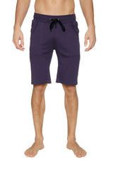 Dark purple eco-track athletic shorts with black drawstring waistband and two side pockets for activewear use
