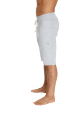 Eco-track short heather grey light gray soft textured shorts with drawstring waistband and green logo on side pocket