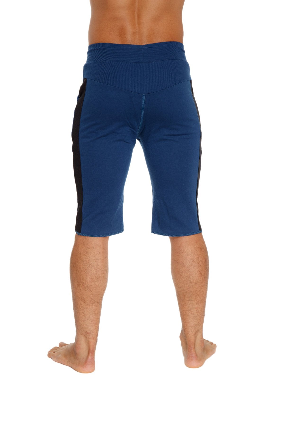 Eco-track short royal blue athletic shorts with black side panels designed for eco-friendly performance
