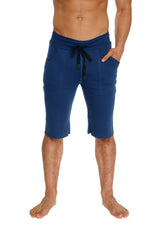 Navy blue eco-track shorts with drawstring waist, side pockets, and relaxed fit for casual wear