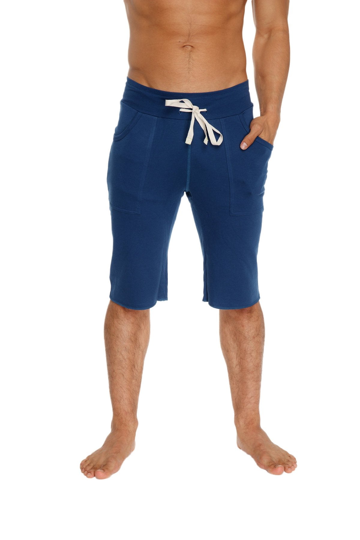 Eco-track short royal blue navy blue cotton shorts with white drawstring waistband and side pockets for casual wear