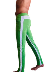 Eco-track and yoga sweat pant in bamboo green with white stripes made from eco-friendly fabric for athletic use