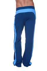 Eco-track and yoga sweat pant in royal blue with ice blue side stripes and matching waistband, perfect for workouts