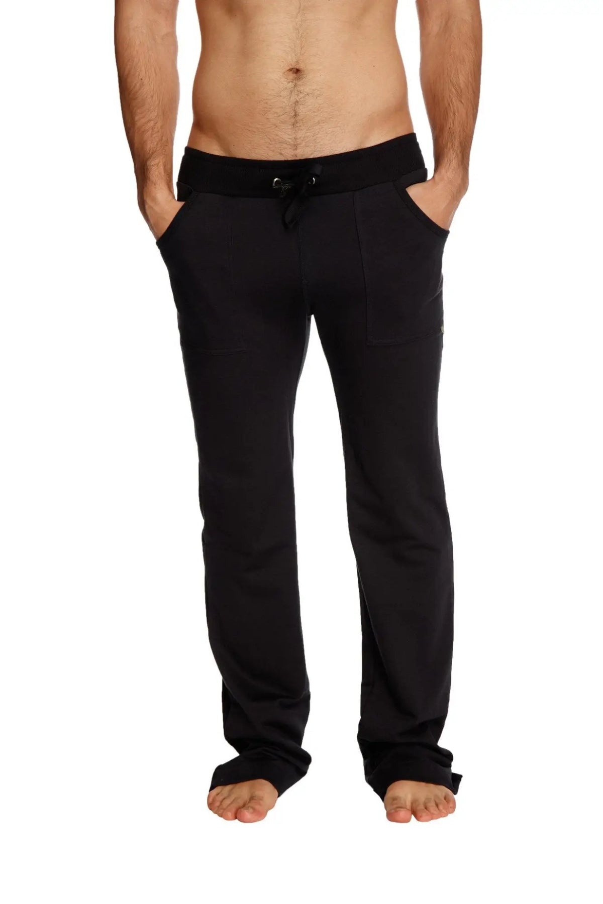 Black eco-track and yoga sweatpants with relaxed fit and side pockets made from sustainable material
