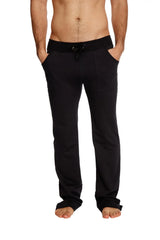 Black eco-track and yoga sweatpants with relaxed fit and side pockets made from sustainable material