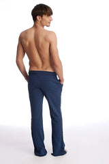 Navy blue eco-track and yoga sweat pant with wide legs smooth stretchy fabric and subtle side seam detailing