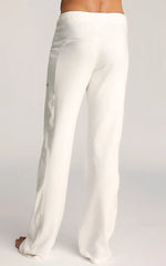 White eco-track and yoga sweat pant with flowing wide-leg cut smooth fabric and subtle side seam detailing