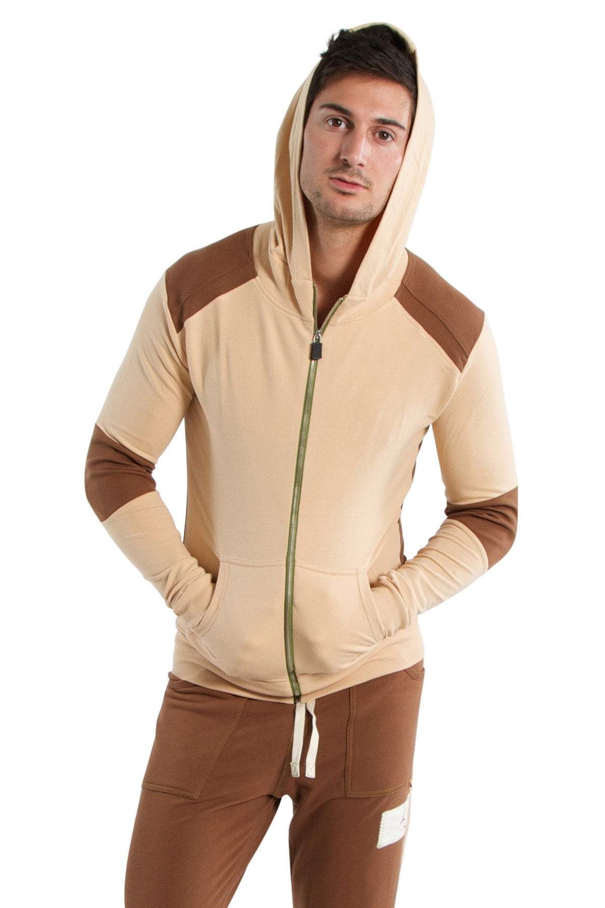 Edge Form-fit Crossover Yoga Track Performance Hoodie (Sand mit Schokolade)