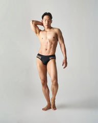 Black edge net brief with breathable mesh side panels designed for comfort and style