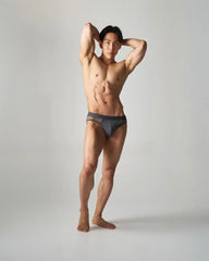 Dark gray edge net brief with mesh trim made from breathable fabric for comfortable everyday wear