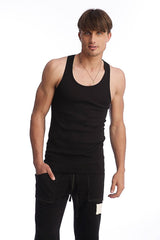 Black edge sustain tank top with sleeveless design rounded neckline and fitted silhouette for casual wear