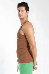 Brown sleeveless edge sustain tank top with simple fitted design in chocolate color for casual wear