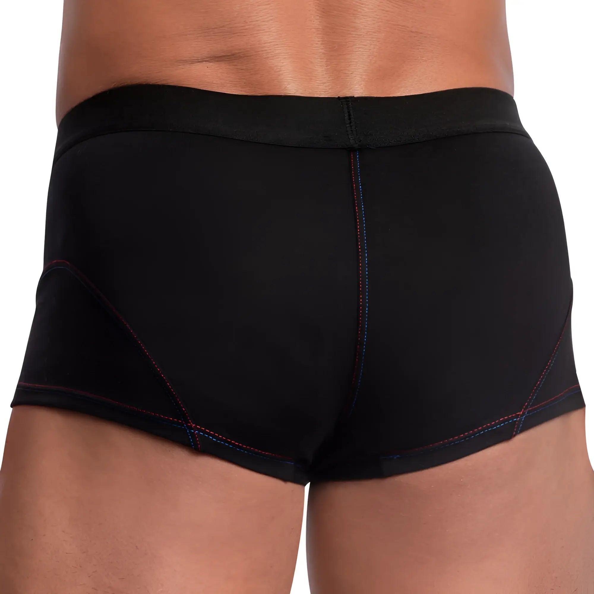 Edipous EDG030 boxer trunk black menâ€™s briefs with subtle red and blue stitching along the seams