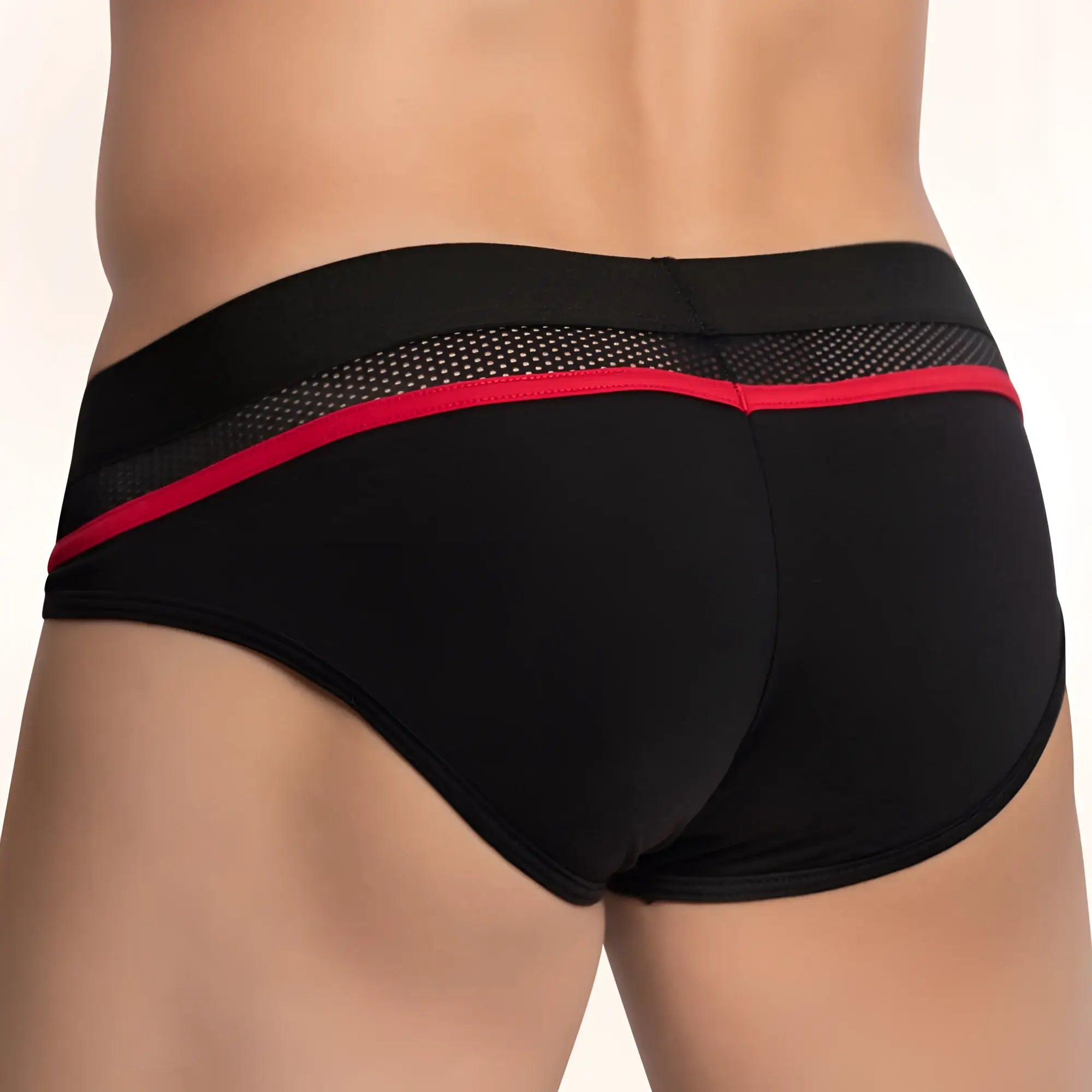 Black briefs edipous edj021 with red stripe and mesh panel detail for breathable comfort and style