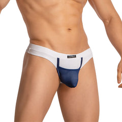 Edipous EDK024 thong in white and navy blue mesh briefs with sleek form-fitting design