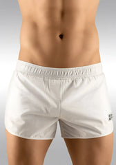 White ergowear built in feel bikini mesh gym shorts with elastic waistband and logo patch size m