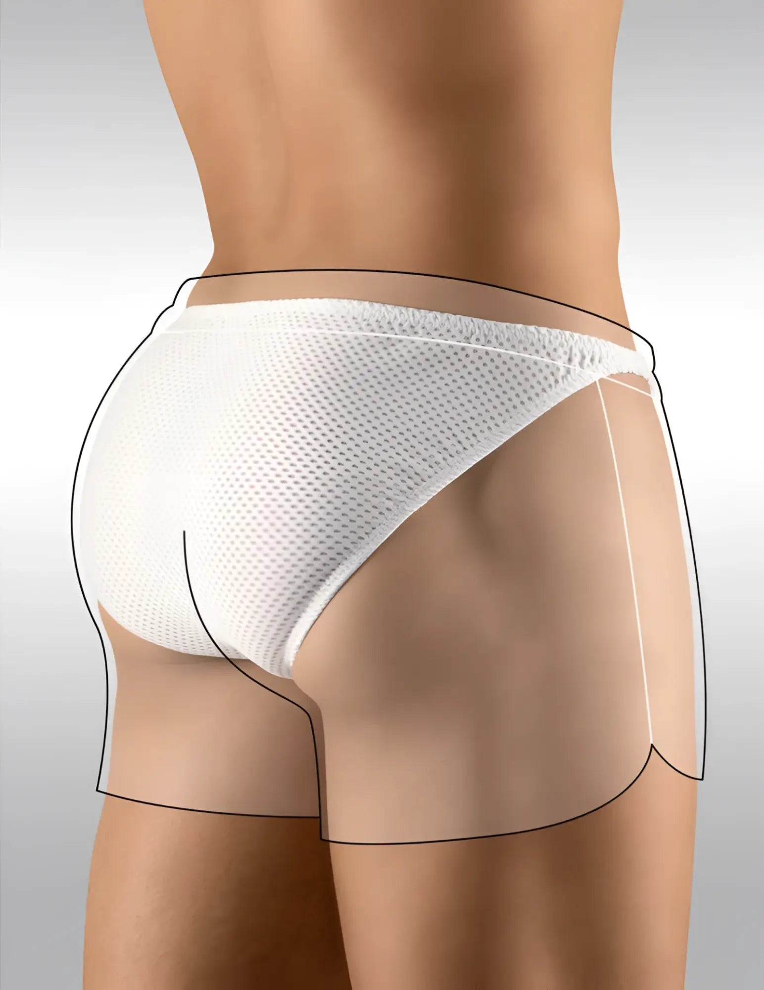 White mesh ergowear built in feel bikini briefs with tailored fit and side cutouts for gym use size m