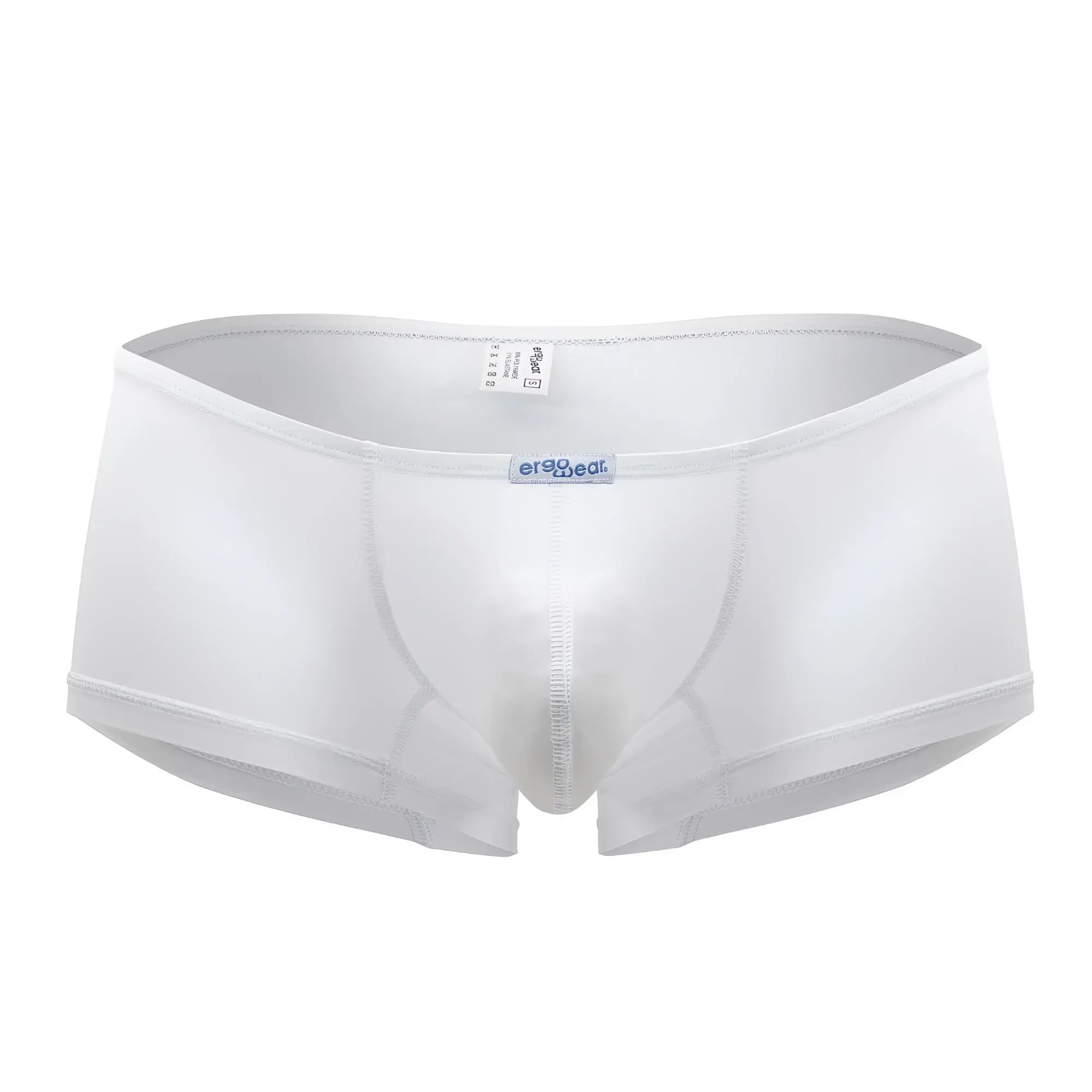 White smooth textured mens briefs with subtle sheen and reinforced stitching ergo wear ew1167 x4d trunks white
