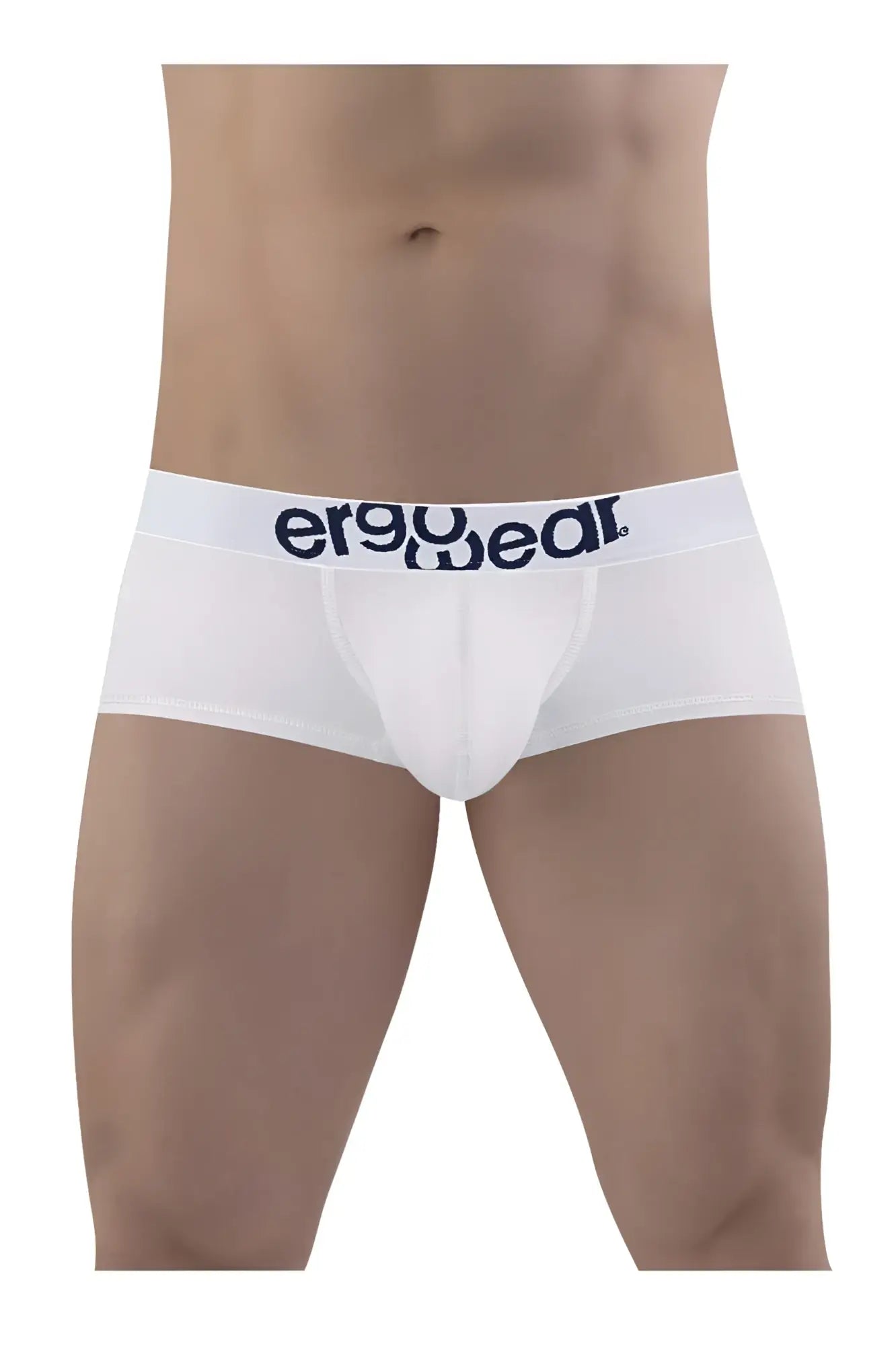 White ergonomic cotton briefs with navy blue ergowear logo on the waistband in the back view