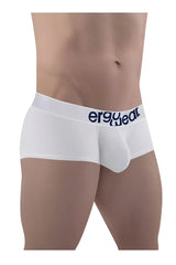White ergo wear ew1476 max cotton trunks with ergonomic design and navy blue logo on the waistband