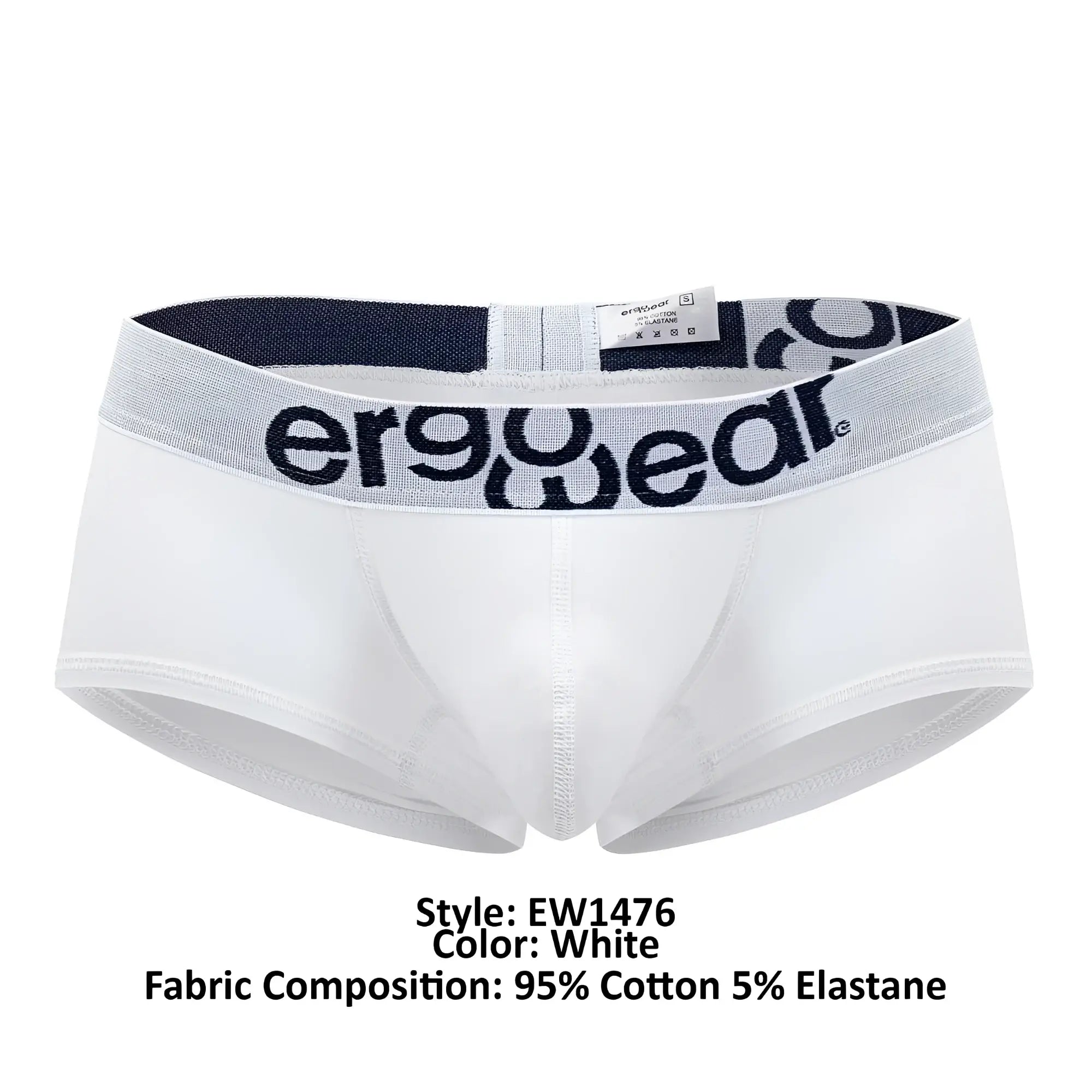 White ErgoWear ew1476 max cotton trunks with gray ergogear waistband made of 95% cotton 5% elastane