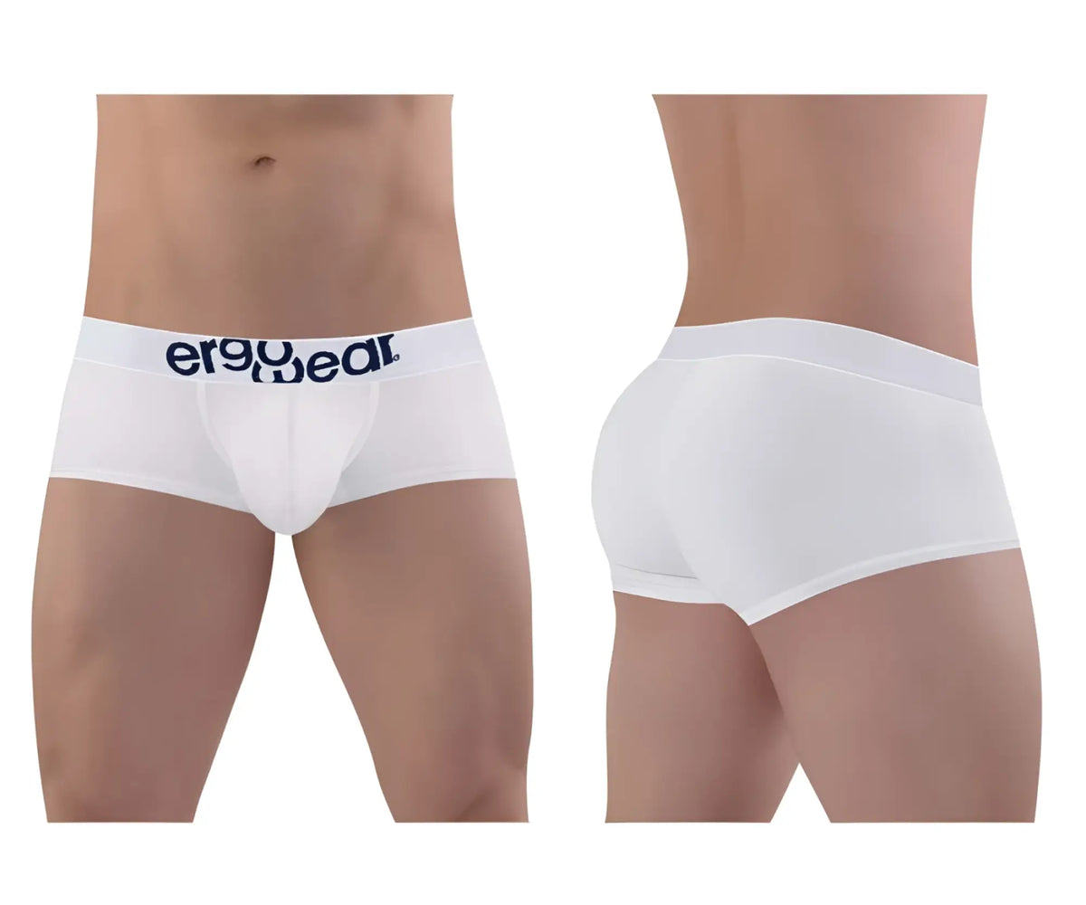 White ergo wear ew1476 max cotton trunks with navy blue logo waistband in white color