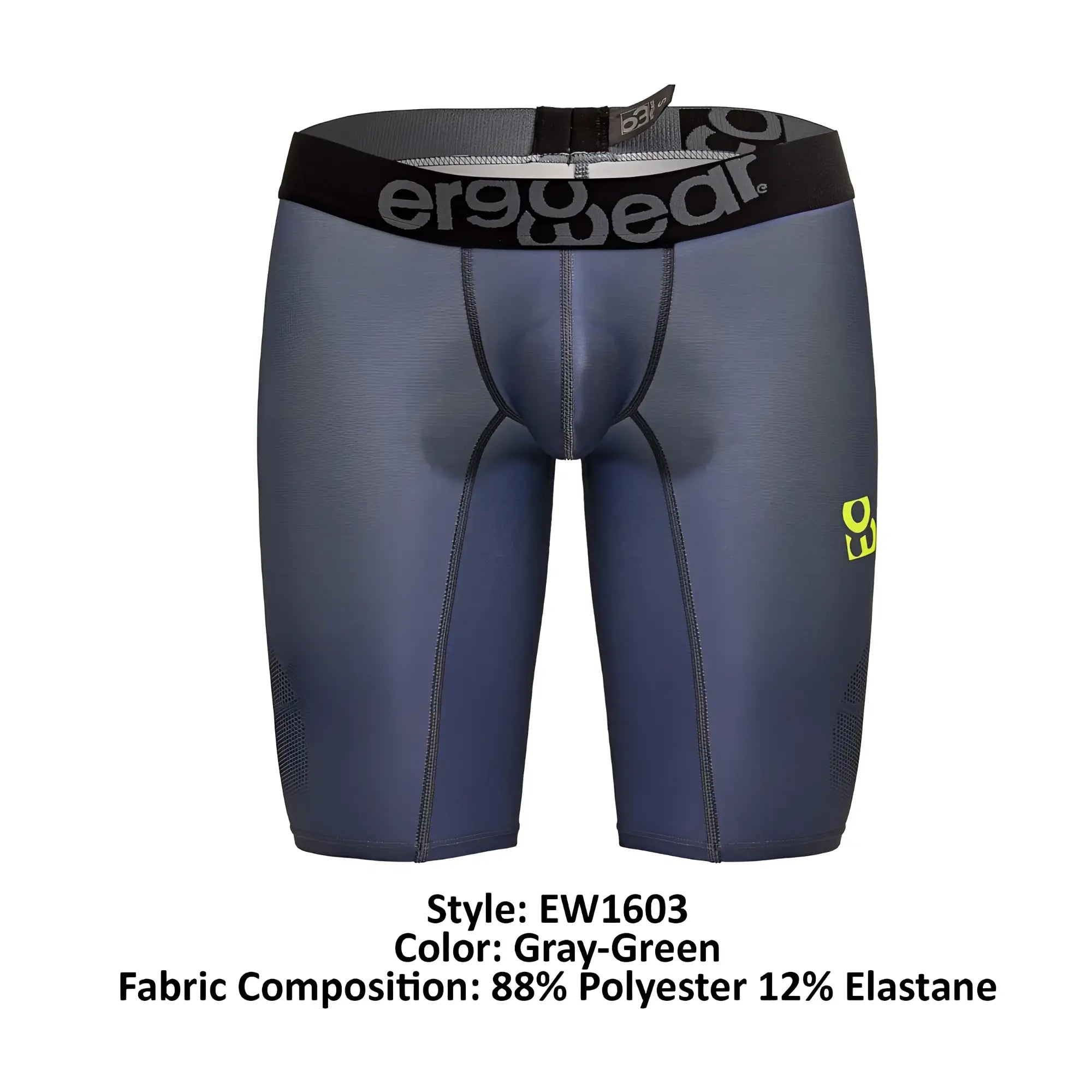 Gray-green ergowear ew1603 max se athletic compression shorts made of 88 polyester 12 elastane with black logo waistband