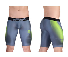 Gray and neon green ergo wear ew1603 max se athletic compression shorts with black waistband for performance use