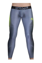 Gray and neon green ergonomic compression leggings with black ergowear waistband designed for athletic use