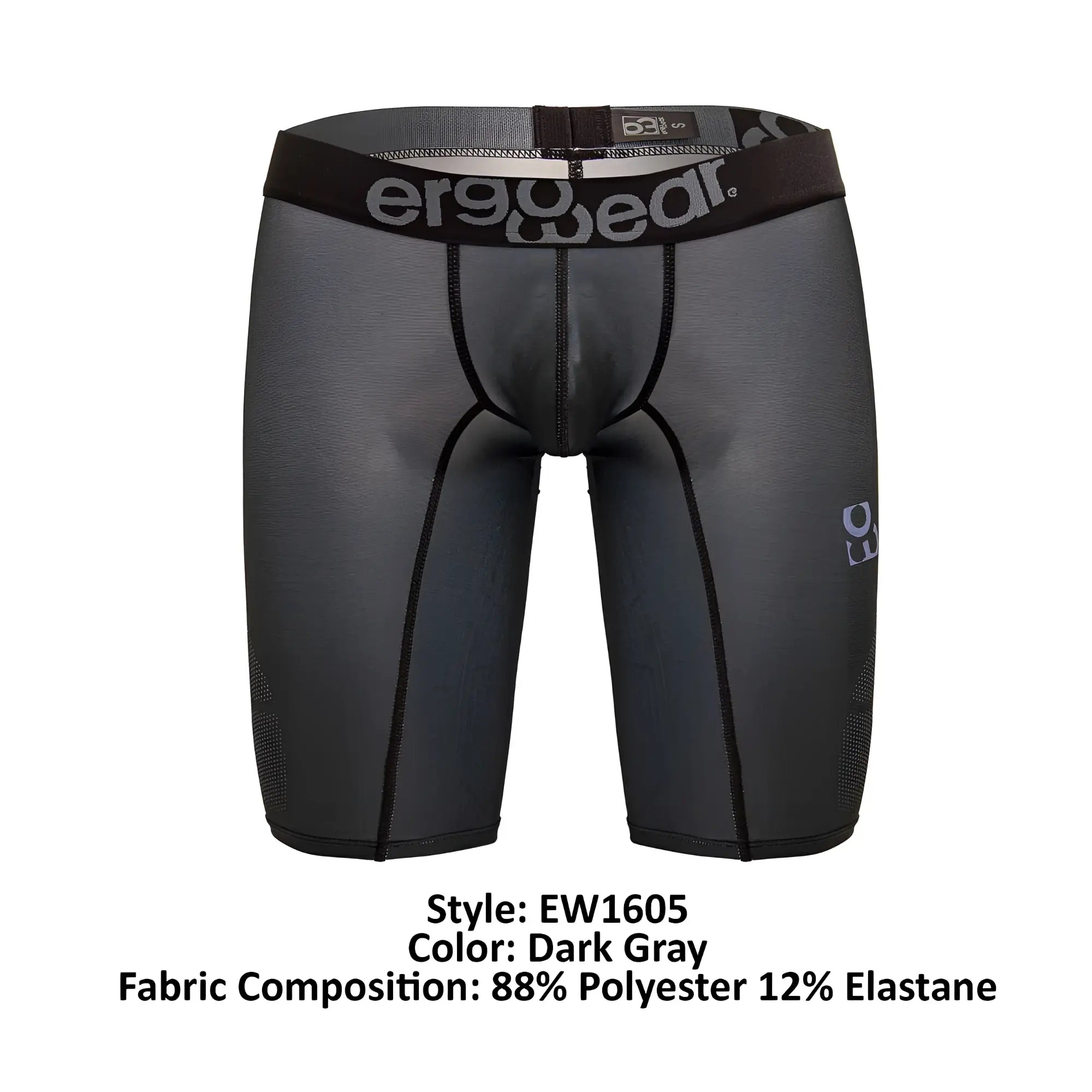 Dark gray ergo wear ew1605 max se athletic compression shorts with black waistband made from polyester and elastane