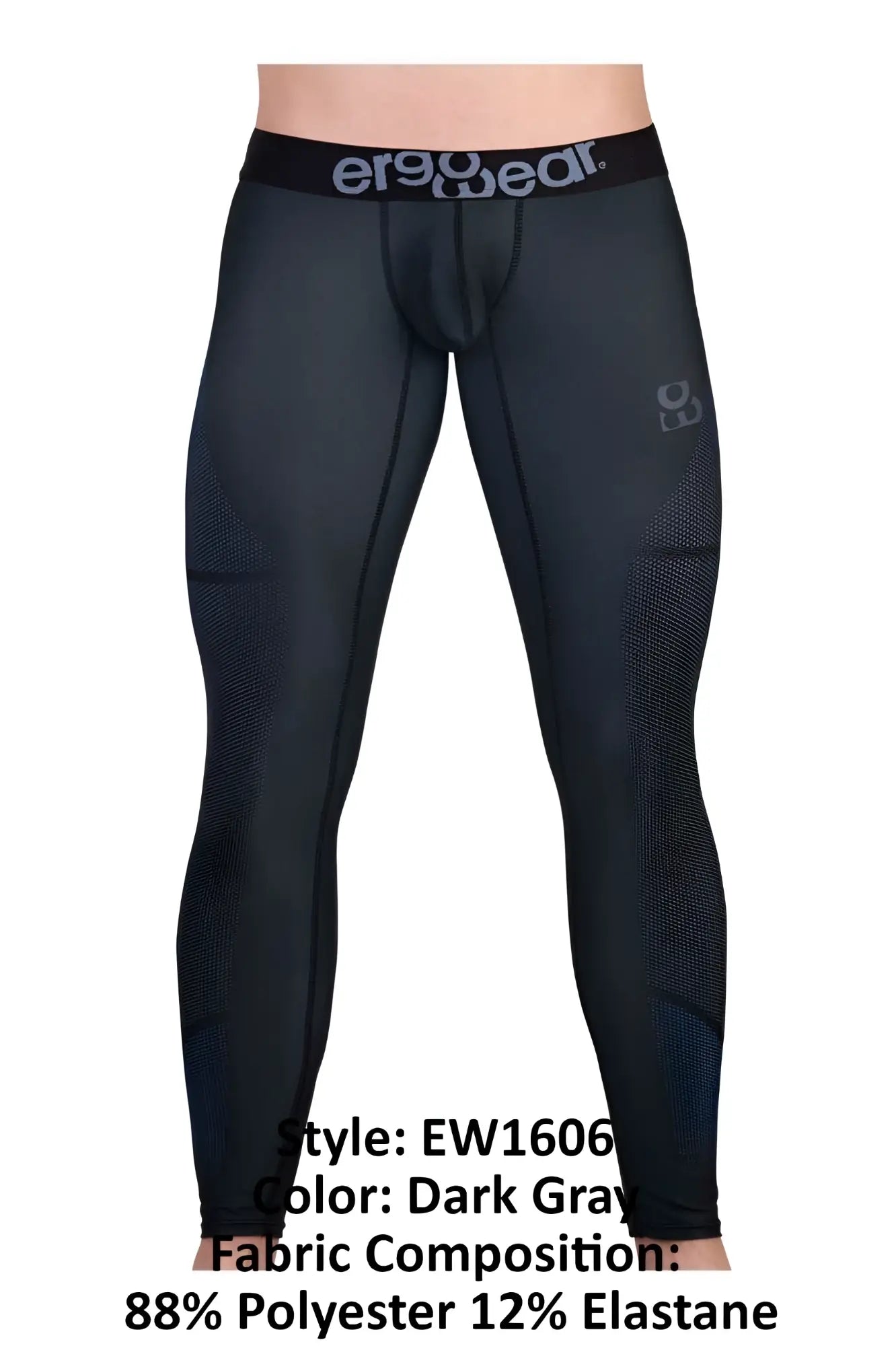 Dark gray ergo wear ew1606 max se compression leggings with black waistband logo and mesh texture on thighs