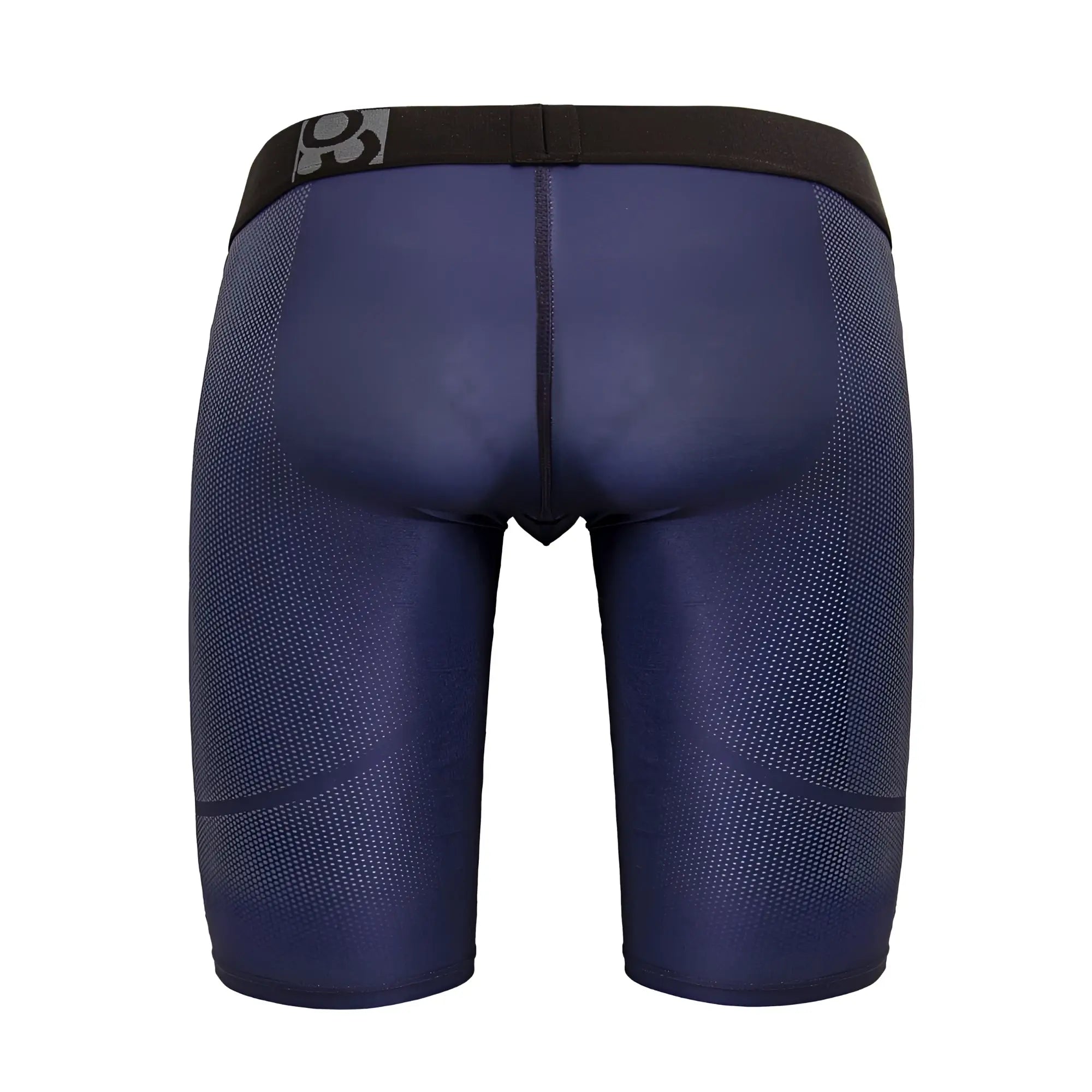 Navy blue ergoWear ew1607 max se athletic compression shorts with black waistband and gray logo for sports use