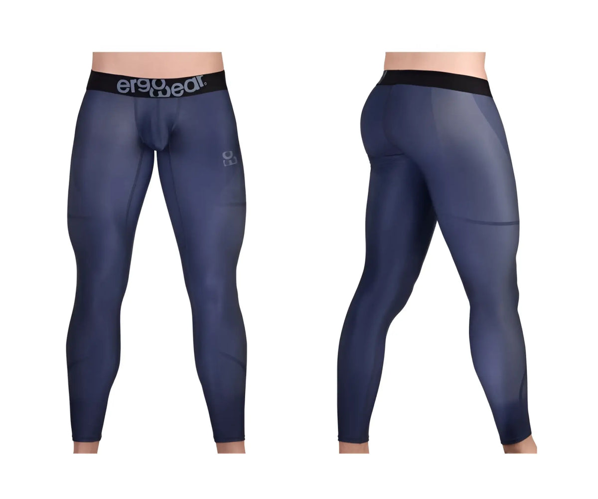 Navy blue ErgoWear EW1608 MAX SE compression leggings with black waistband and subtle textured pattern for athletics