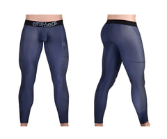 Navy blue ErgoWear EW1608 MAX SE compression leggings with black waistband and subtle textured pattern for athletics