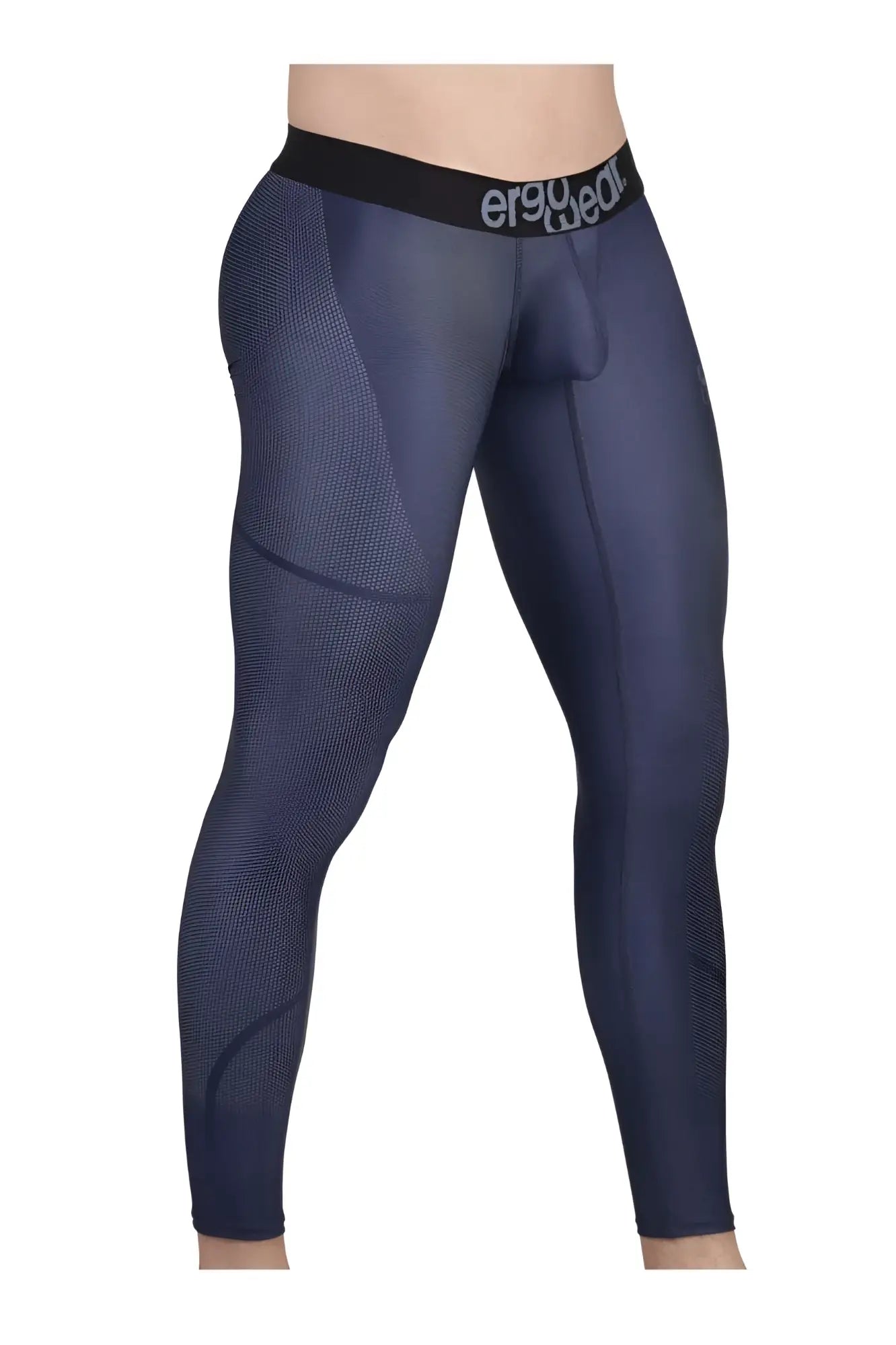 Navy blue ErgoWear EW1608 MAX SE athletic compression leggings with black waistband and Ergo Gear logo