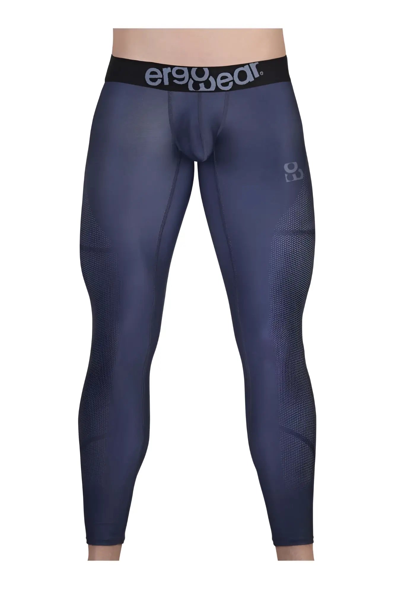 Dark navy blue ergoWear ew1608 max se athletic compression leggings with black waistband and mesh thigh texture